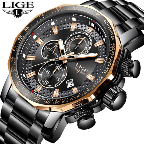 LIGE Gold Watch Men Top Brand Luxury