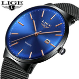 LIGE Fashion Watch Men Waterproof Slim
